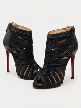 Christian Louboutin Black Cage Bootie Heels Red Sole Size 36